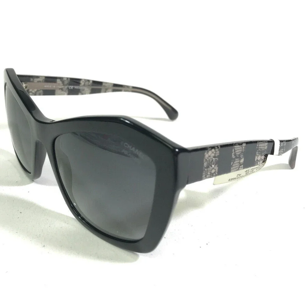 Chanel Sunglasses 5296 c.501/S8 Black Clear Lace Frames w/ Gray Polarized Lenses